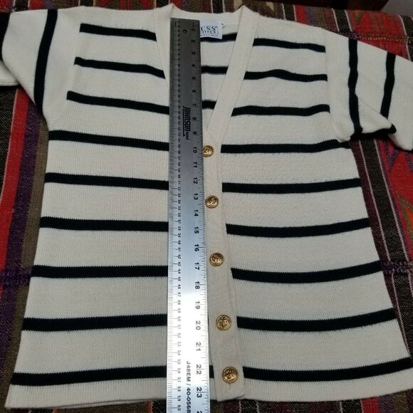 Russ Petites Women's Medium Striped Navy White Button Cardigan Sweater Casual - Picture 4 of 7